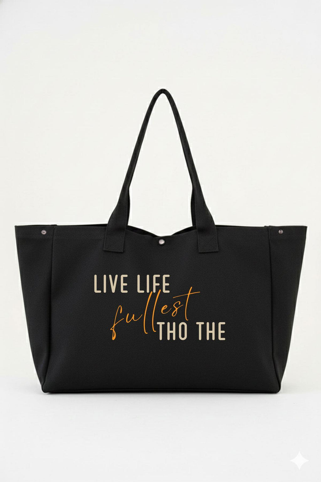 Siyah 3 Çıtlı Live Life Baskılı Büyük Boy Kanvas Çanta