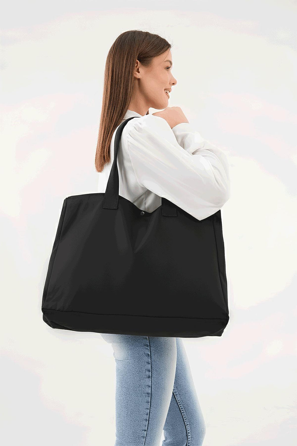 Siyah 3 Çıtlı Büyük Boy Kanvas Çanta