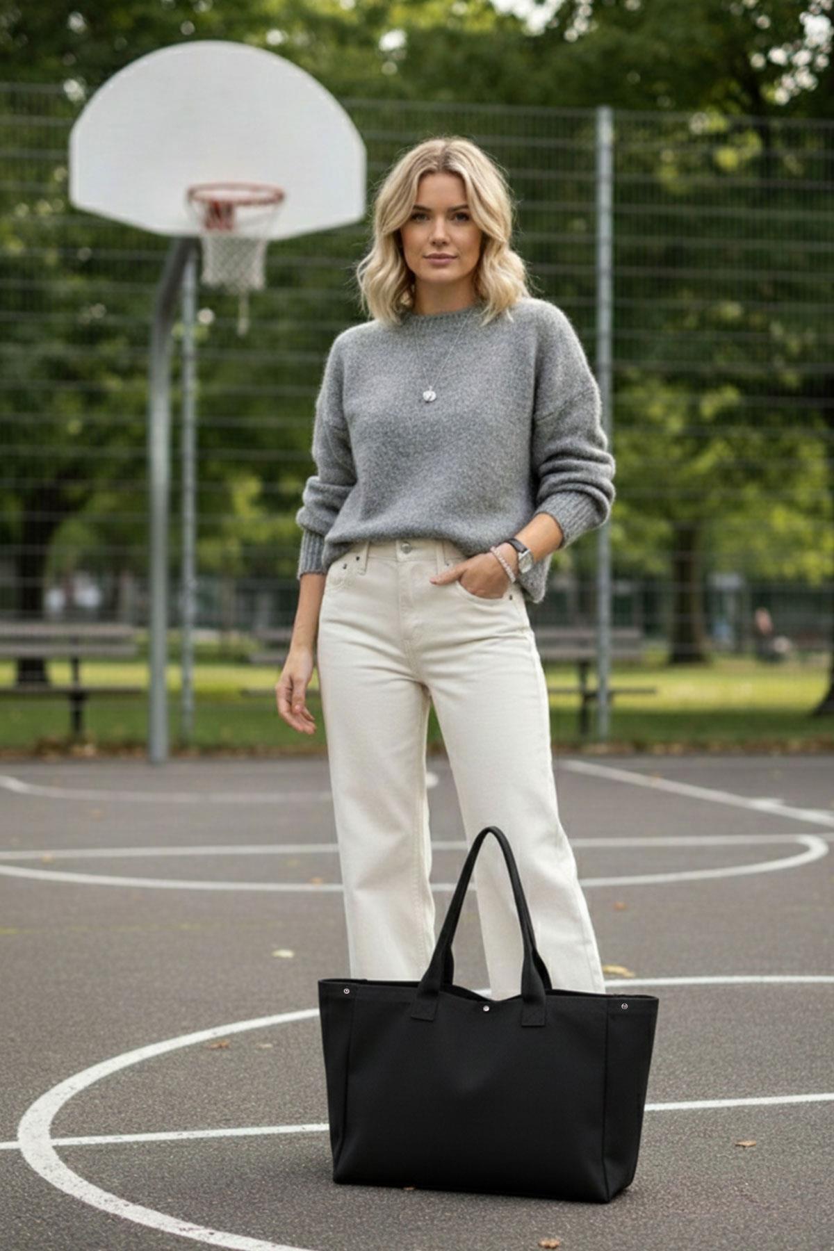 Siyah 3 Çıtlı Büyük Boy Kanvas Çanta