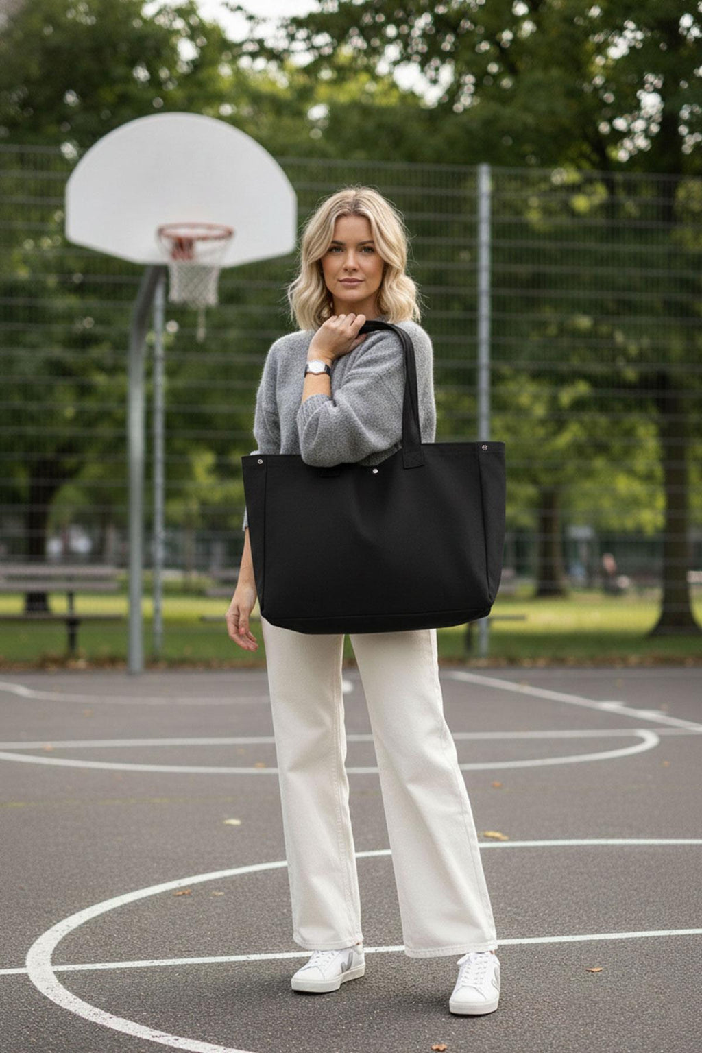 Siyah 3 Çıtlı Büyük Boy Kanvas Çanta