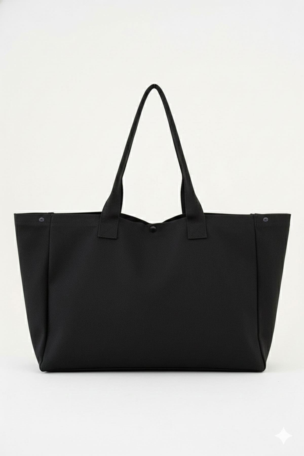 Siyah 3 Çıtlı Büyük Boy Kanvas Çanta