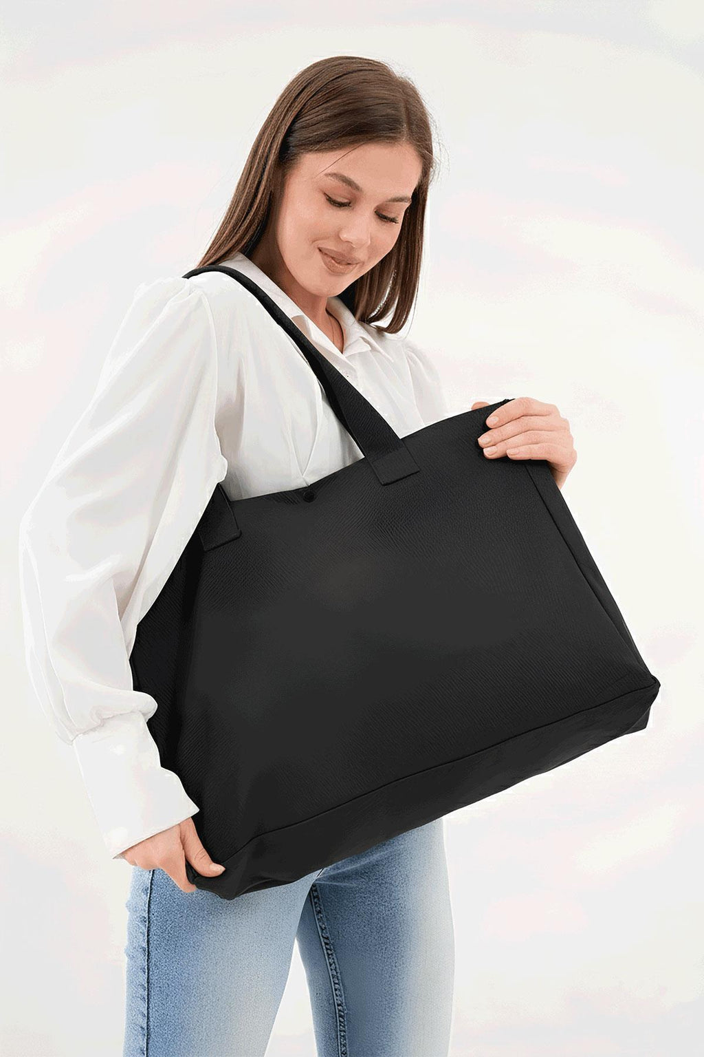 Siyah 3 Çıtlı Büyük Boy Kanvas Çanta