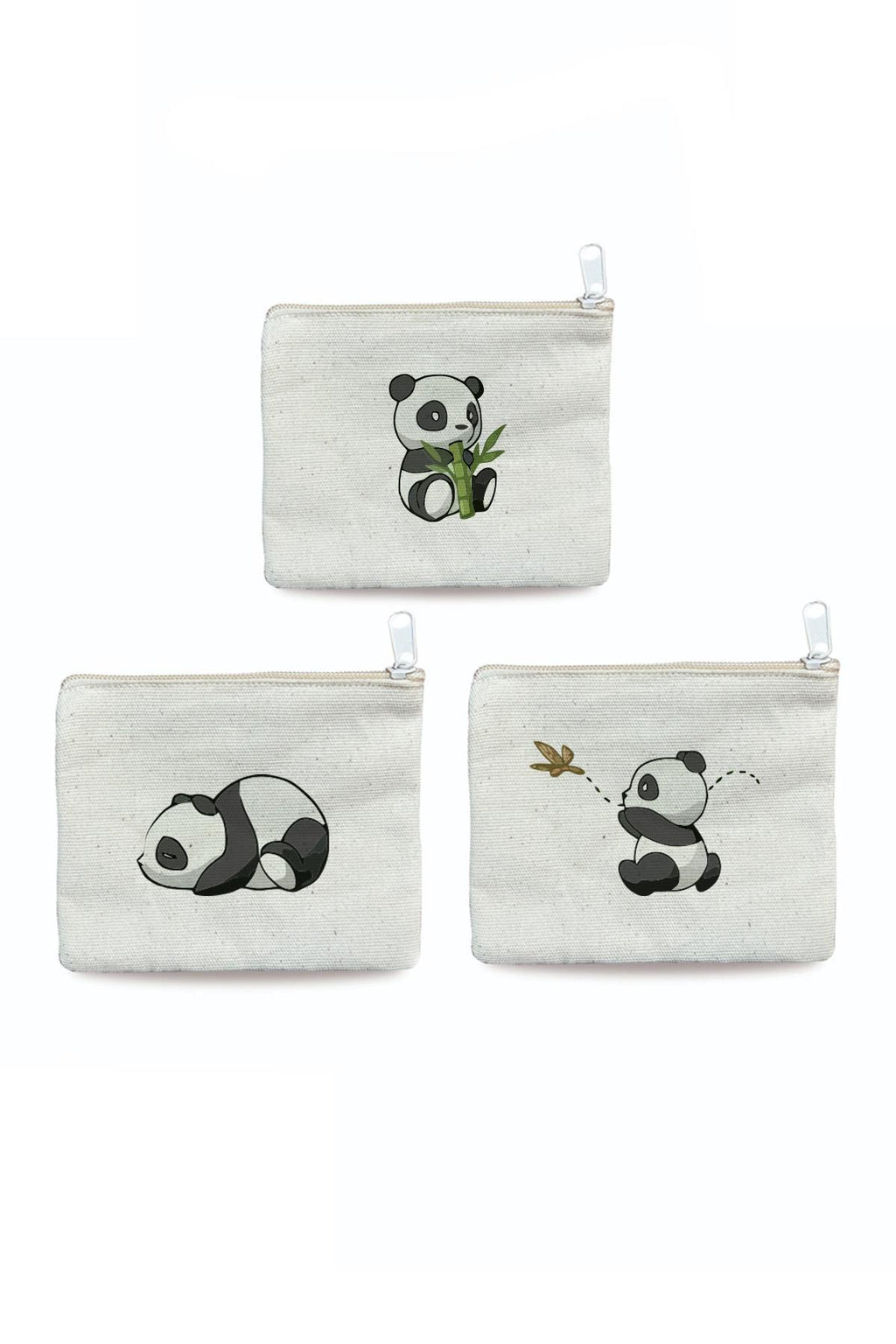 3'lü Panda Baskılı Kanvas Cüzdan