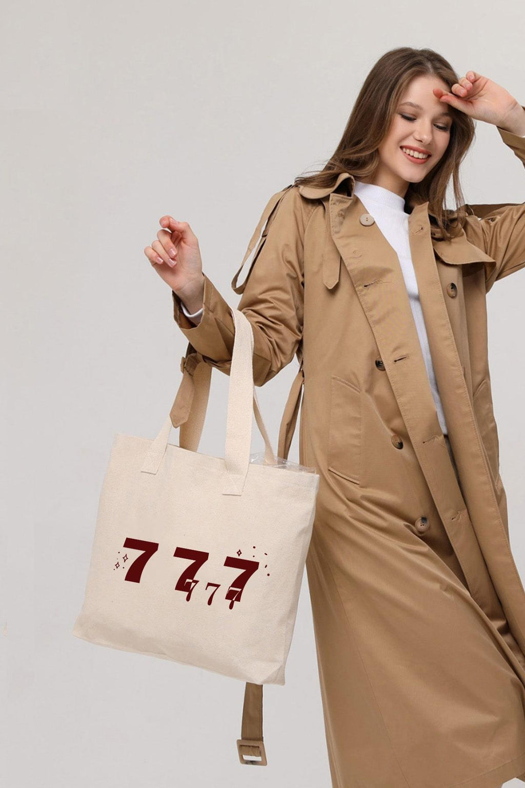 777 Baskılı Yatay Kanvas Çanta