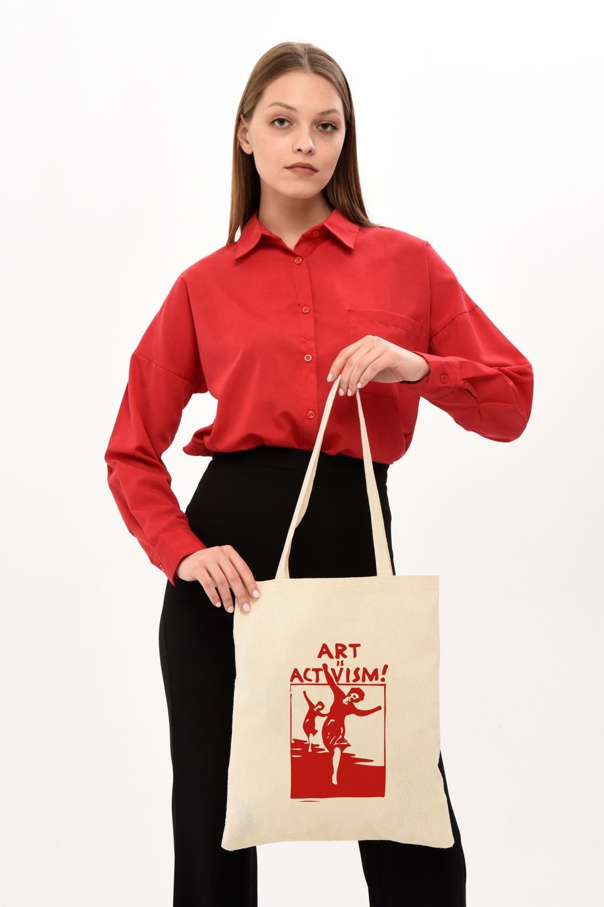 Art Is Activism Baskılı Ham Bez Çanta