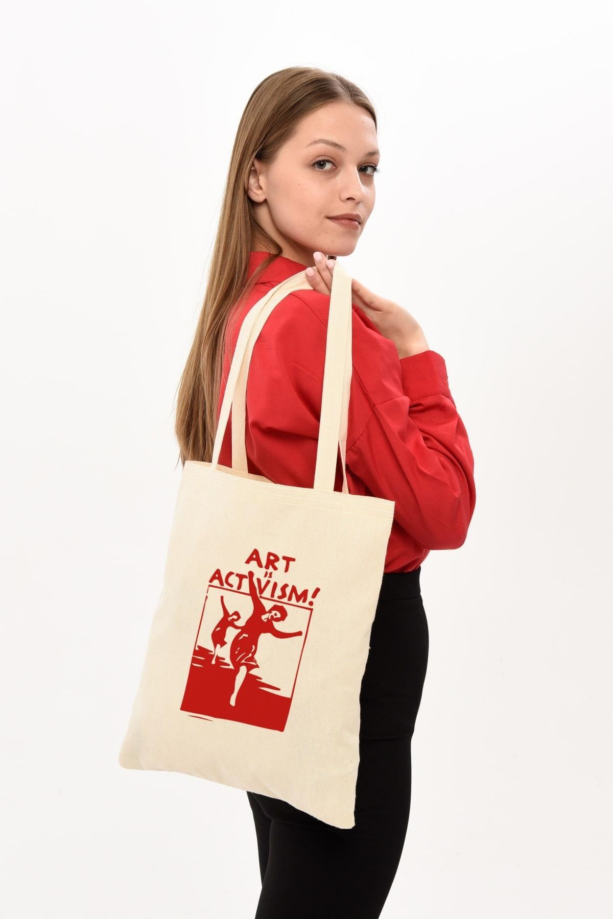 Art Is Activism Baskılı Ham Bez Çanta