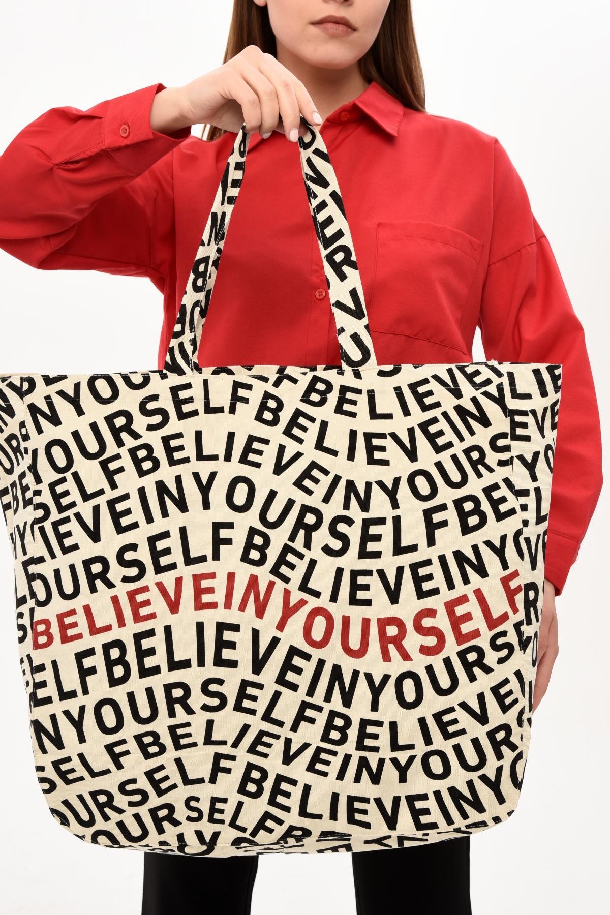 Believe In Yourself Baskılı Büyük Boy Kanvas Çanta
