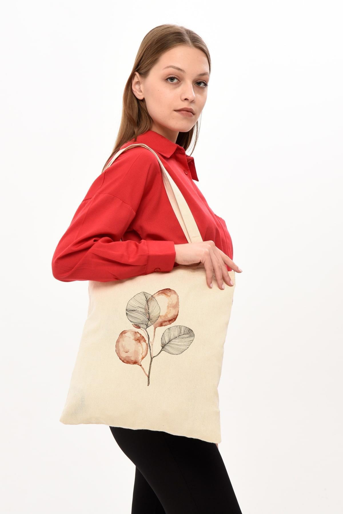 Brown Flower Baskılı Bez Çanta