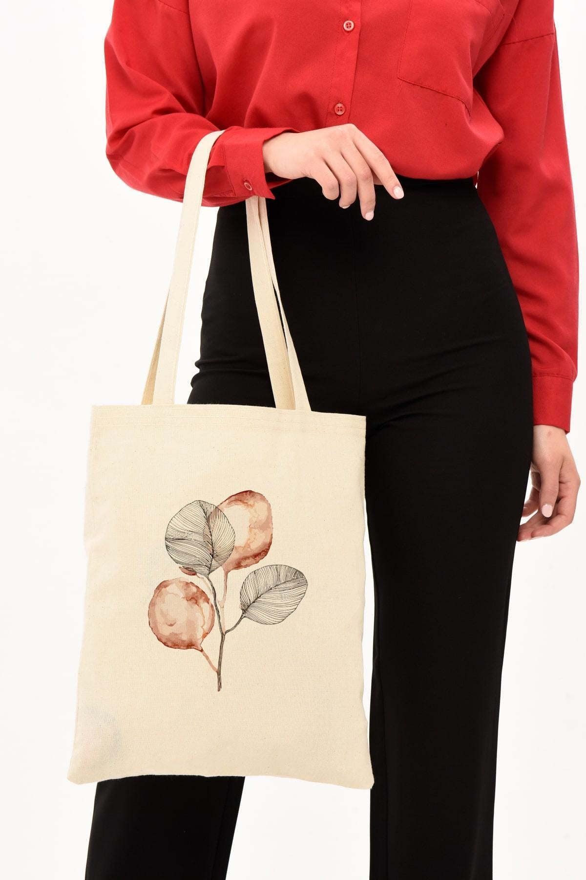 Brown Flower Baskılı Bez Çanta