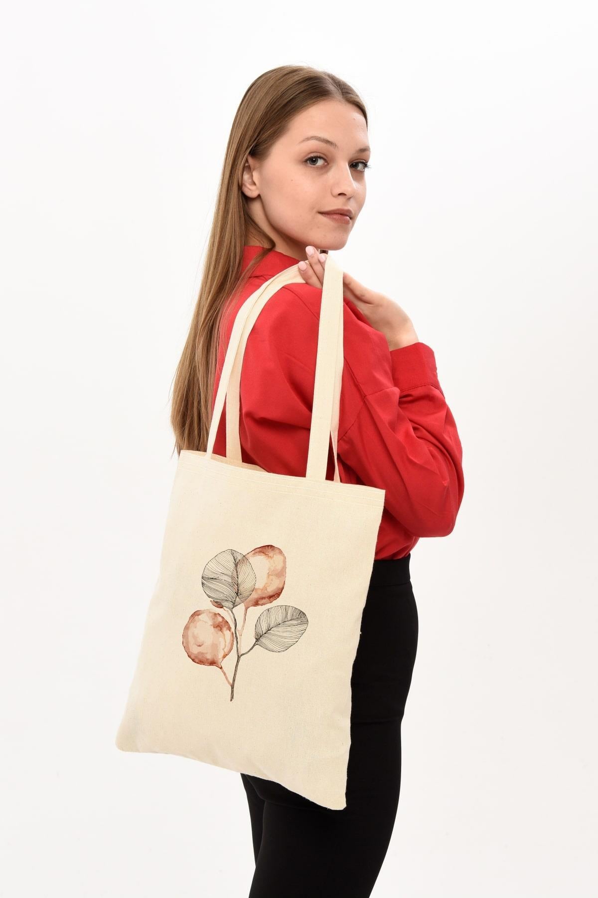 Brown Flower Baskılı Bez Çanta