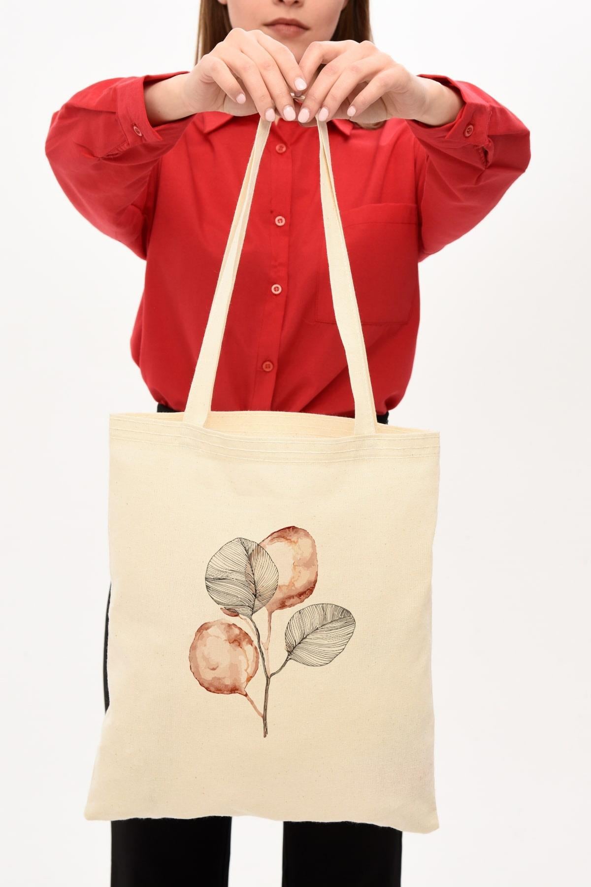Brown Flower Baskılı Bez Çanta
