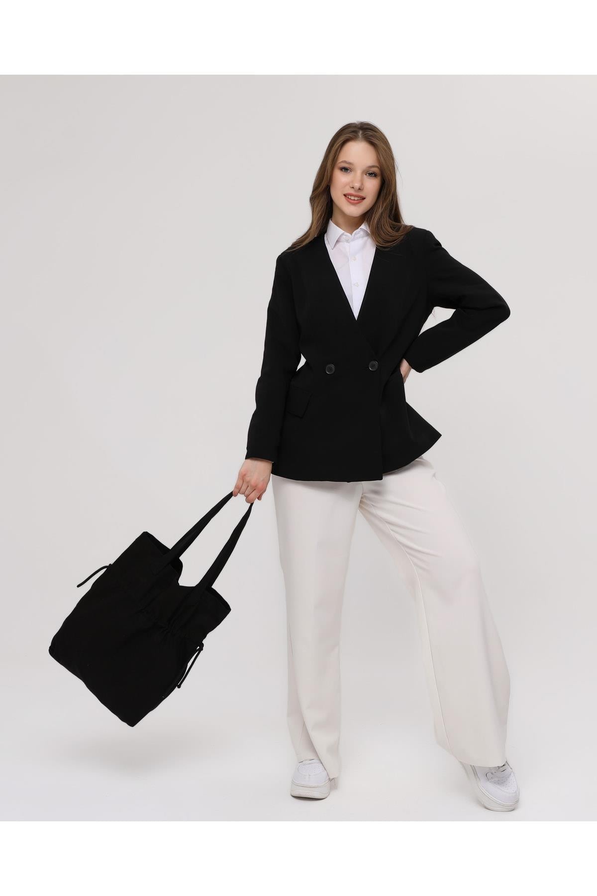 Büzgülü Model Çanta (Siyah)