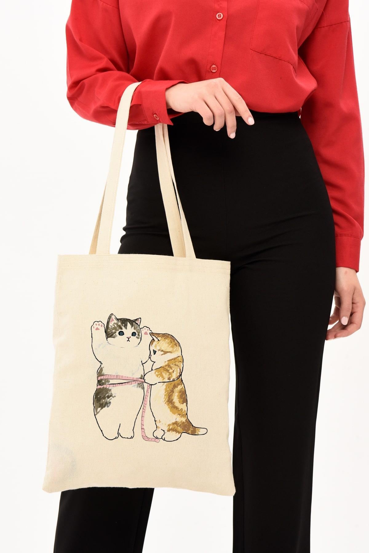 Cats Size Baskılı Bez Çanta