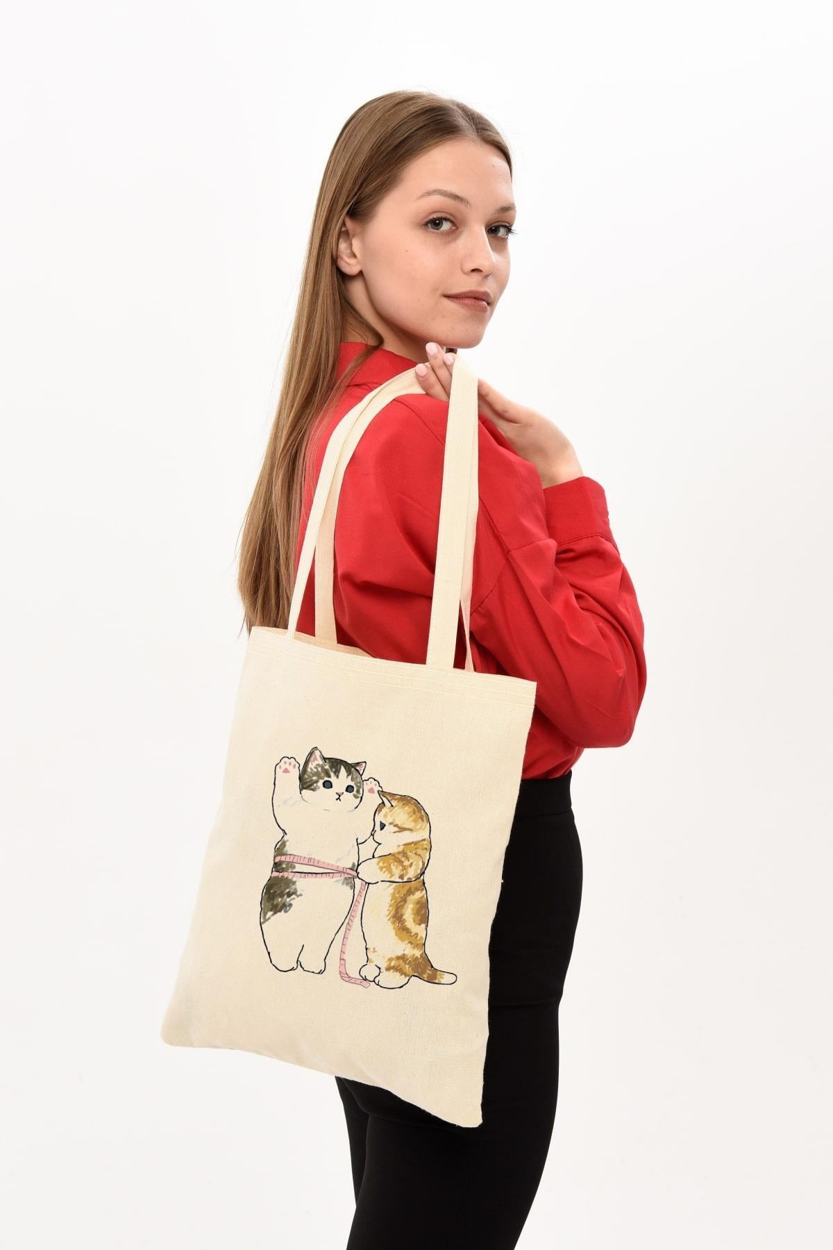 Cats Size Baskılı Bez Çanta