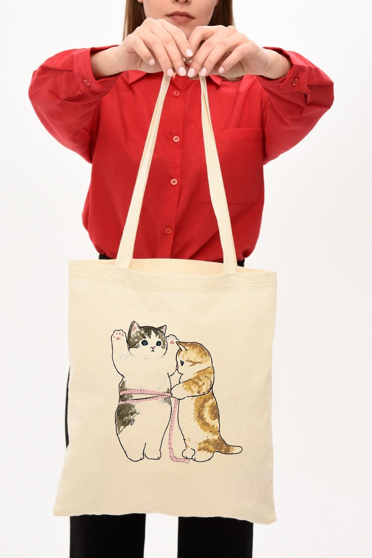 Cats Size Baskılı Bez Çanta