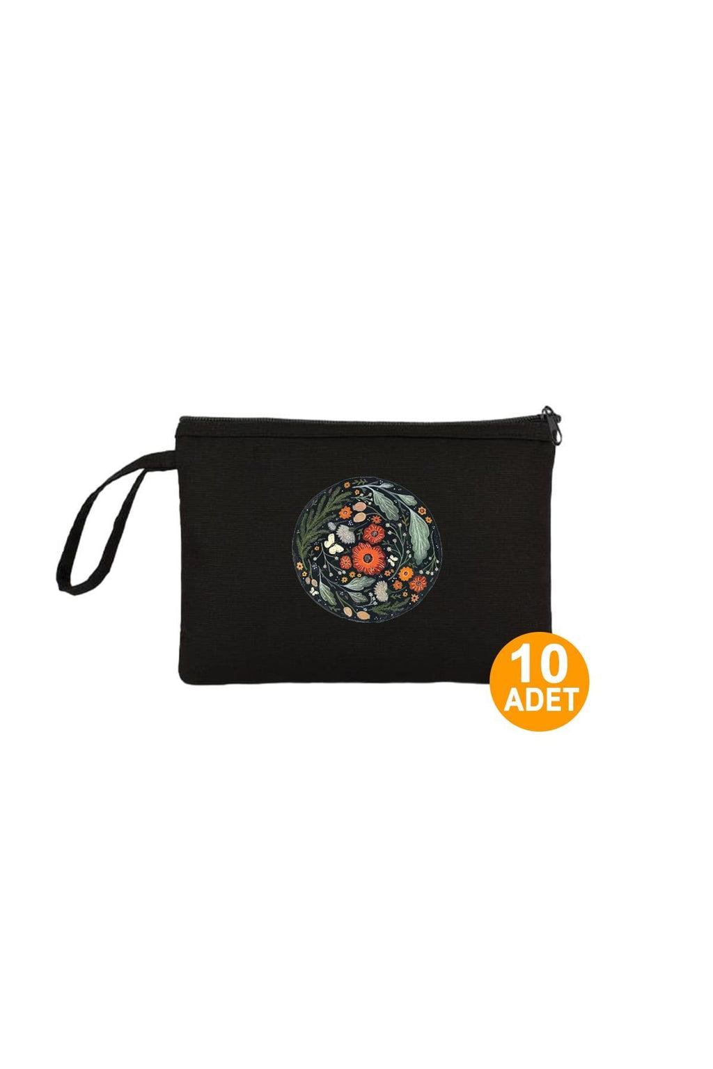 Çift Taraf Çiçek Baskılı Siyah Clutch 10Adet -180gr