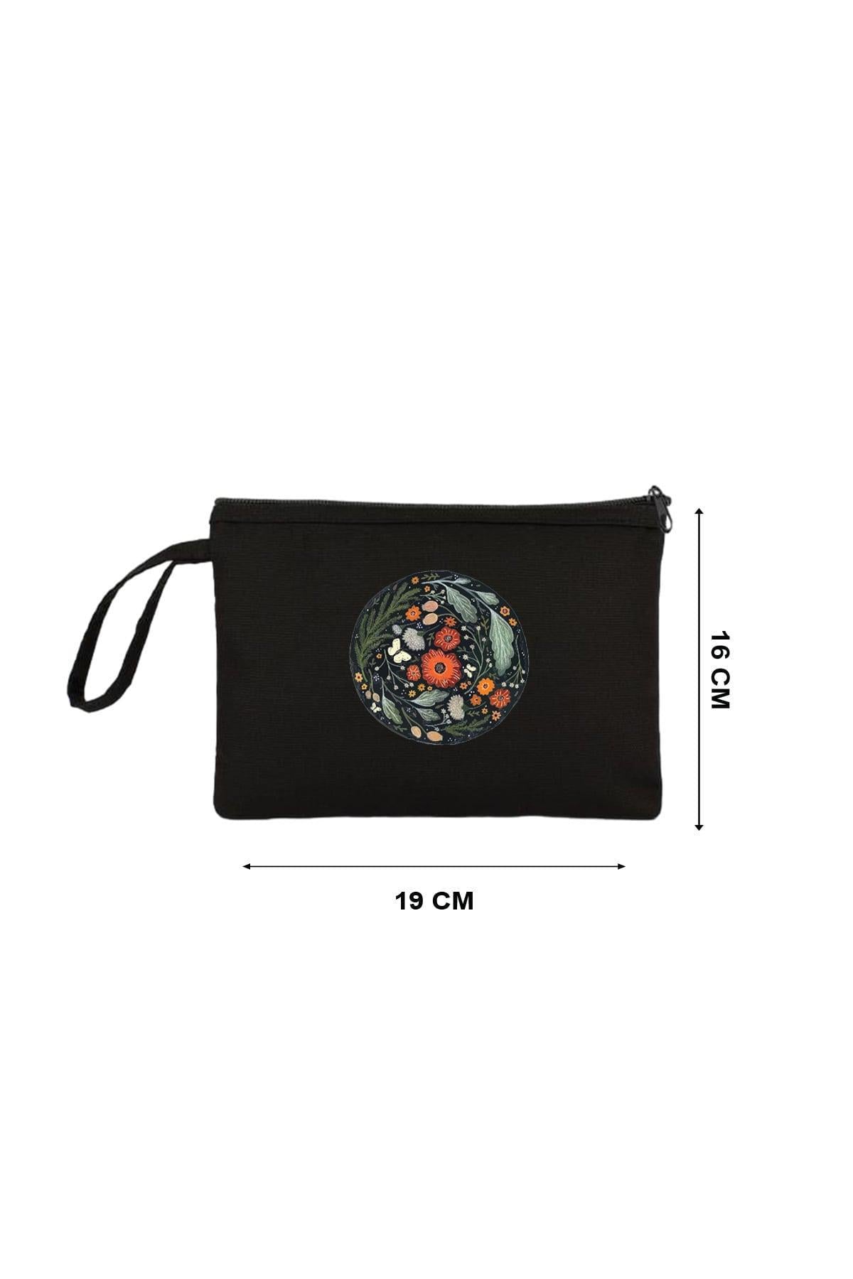 Çift Taraf Çiçek Baskılı Siyah Clutch 10Adet -180gr