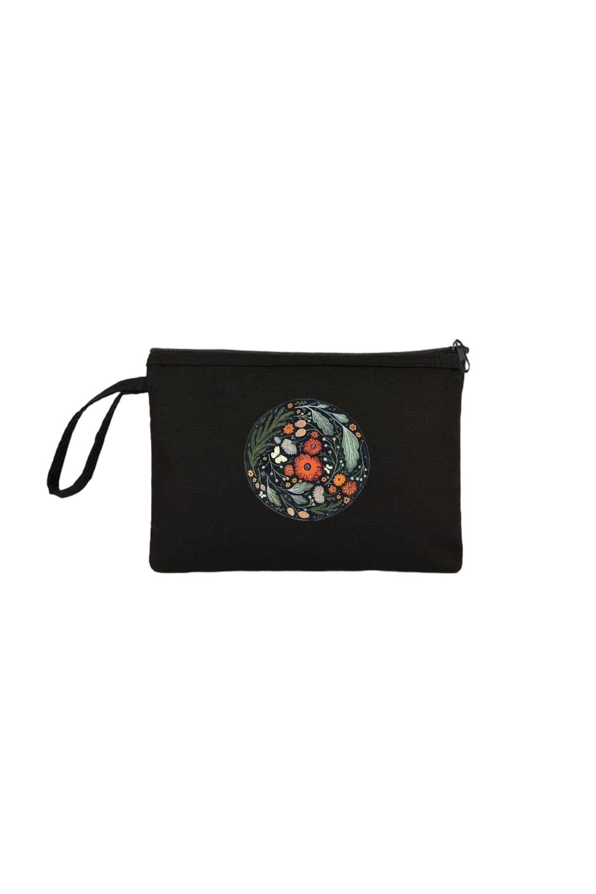 Çift Taraf Çiçek Baskılı Siyah Clutch 10Adet -180gr