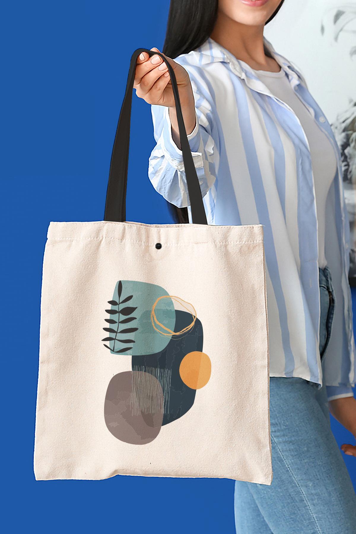 Çıtlı Branch Leaf Kanvas Kumaş Bez Çanta