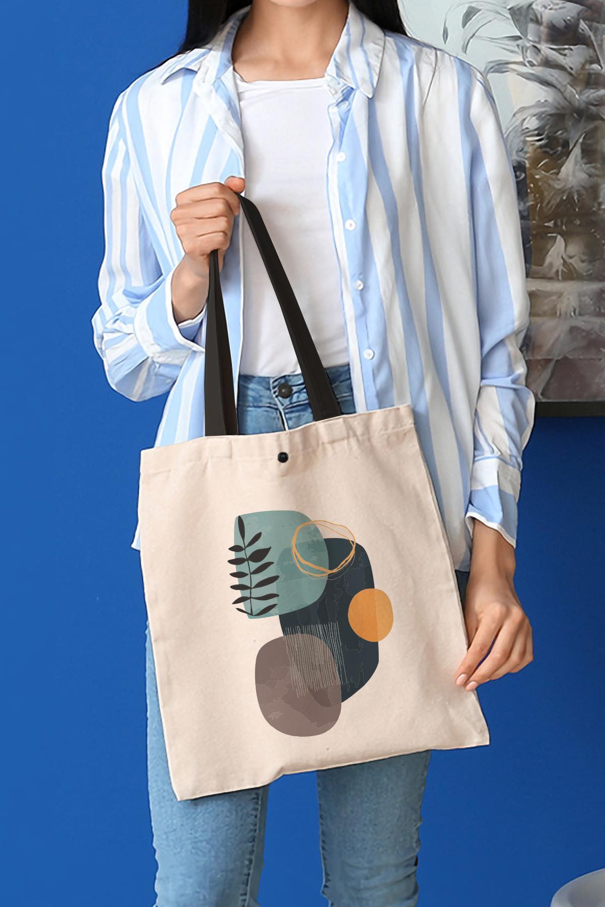 Çıtlı Branch Leaf Kanvas Kumaş Bez Çanta