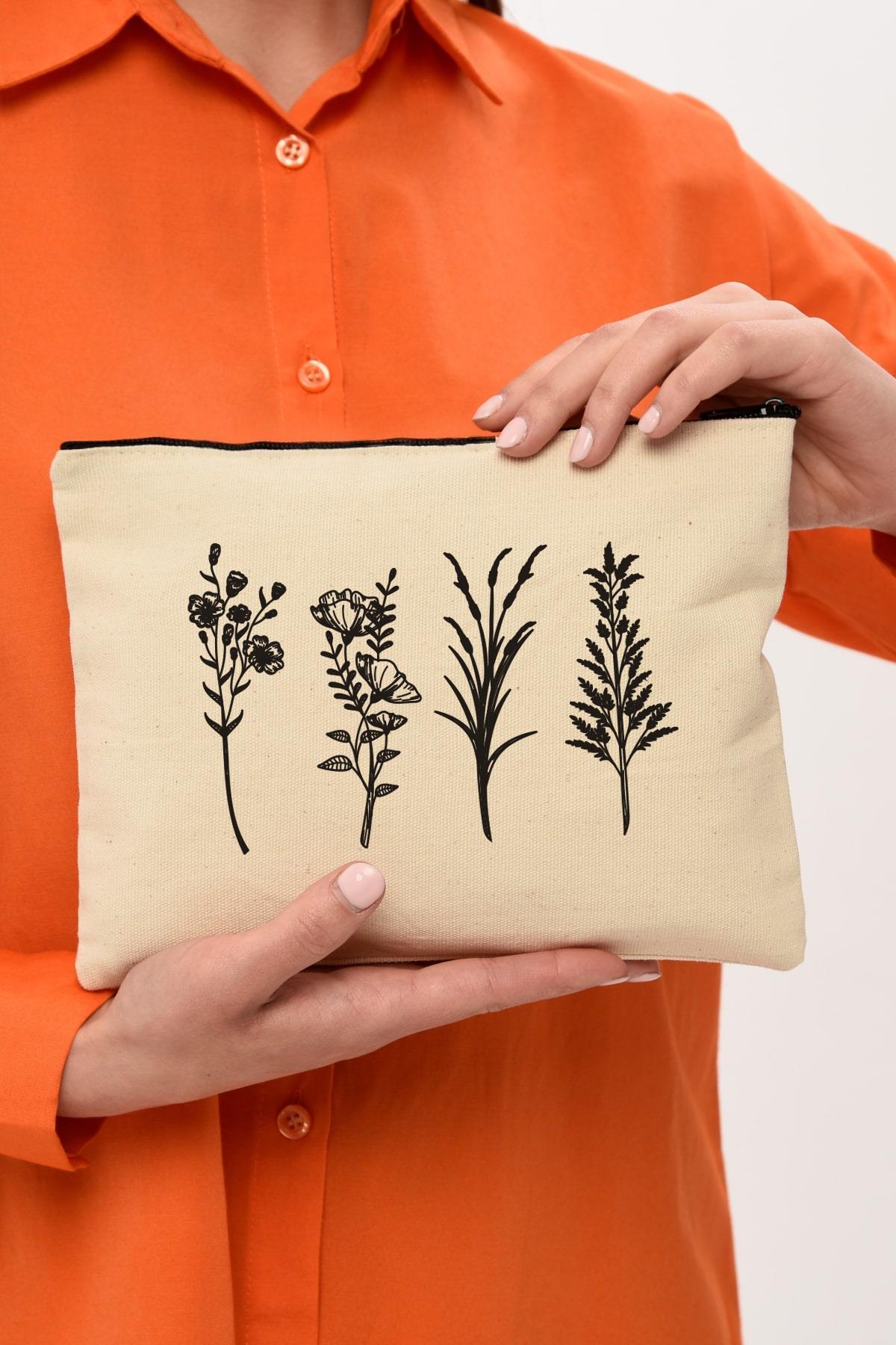 Clutch 4 Dallı Çiçek Kanvas Makyaj Çantası