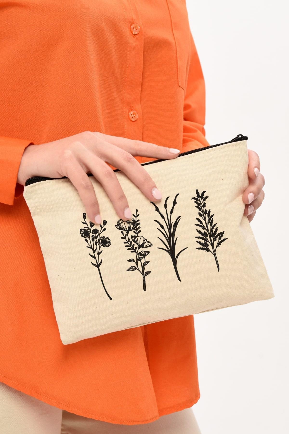 Clutch 4 Dallı Çiçek Kanvas Makyaj Çantası