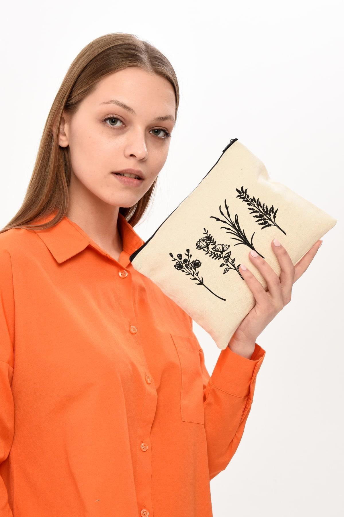 Clutch 4 Dallı Çiçek Kanvas Makyaj Çantası