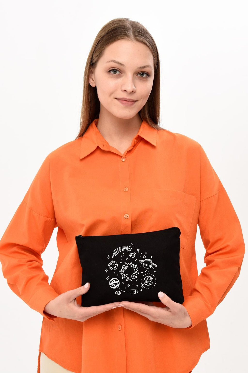 Clutch Aesthetic Planets Siyah Kanvas Makyaj Çantası