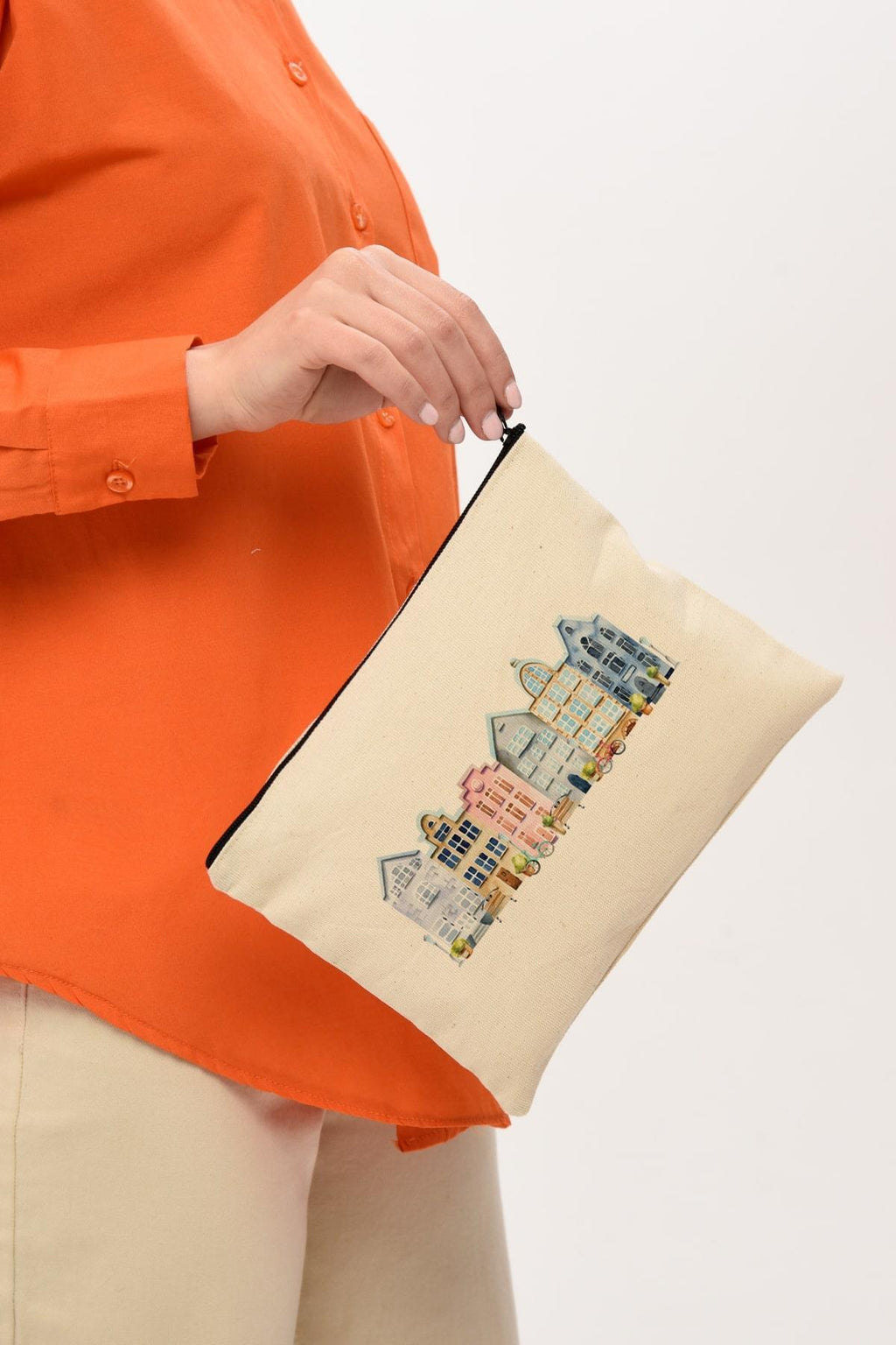Clutch Amsterdam Evleri Kanvas Makyaj Çantası