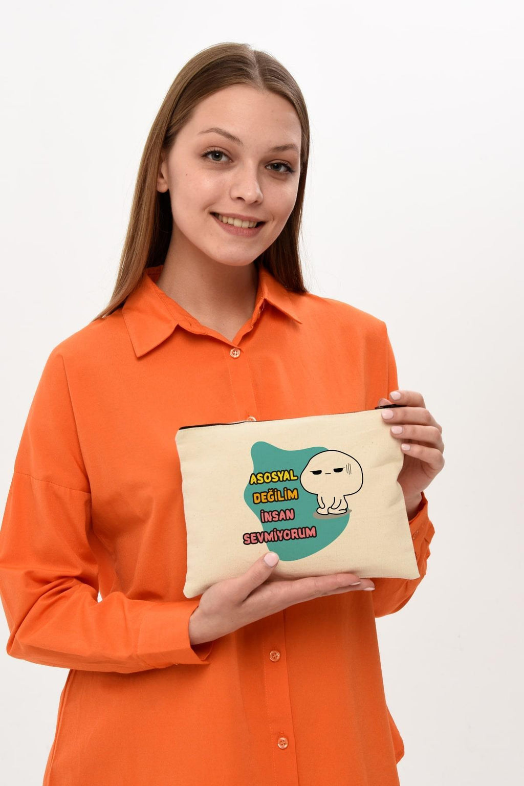 Clutch Asosyal Baskılı Kanvas Makyaj Çantası