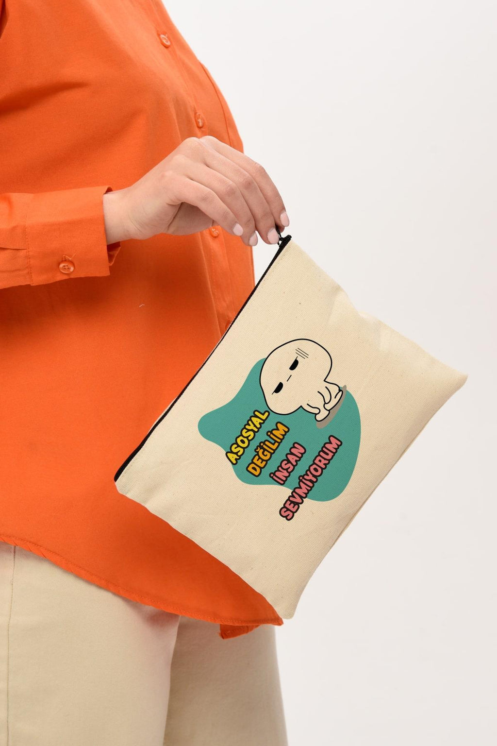 Clutch Asosyal Baskılı Kanvas Makyaj Çantası