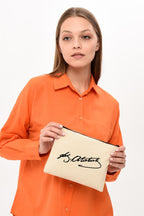 Clutch Atatürk İmza Baskılı Kanvas Makyaj Çantası