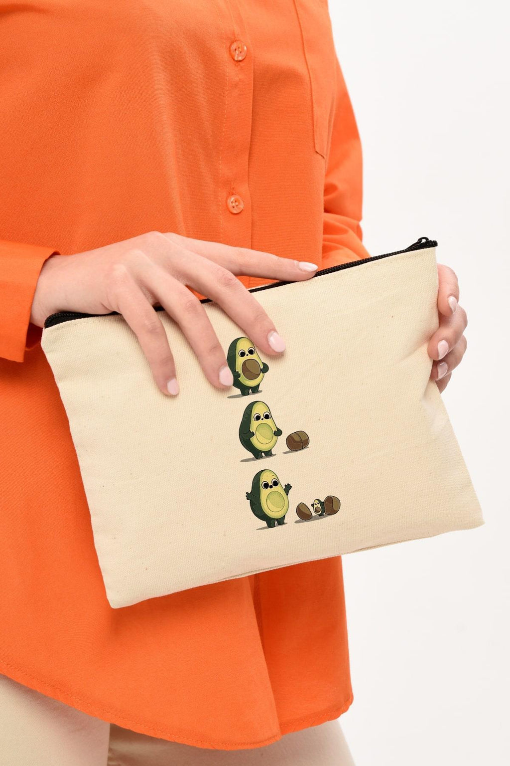 Clutch Avokado ve Yavrusu Kanvas Makyaj Çantası