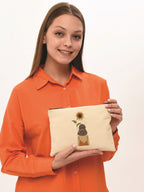 Clutch Ayçiçekli Kız Kanvas Makyaj Çantası