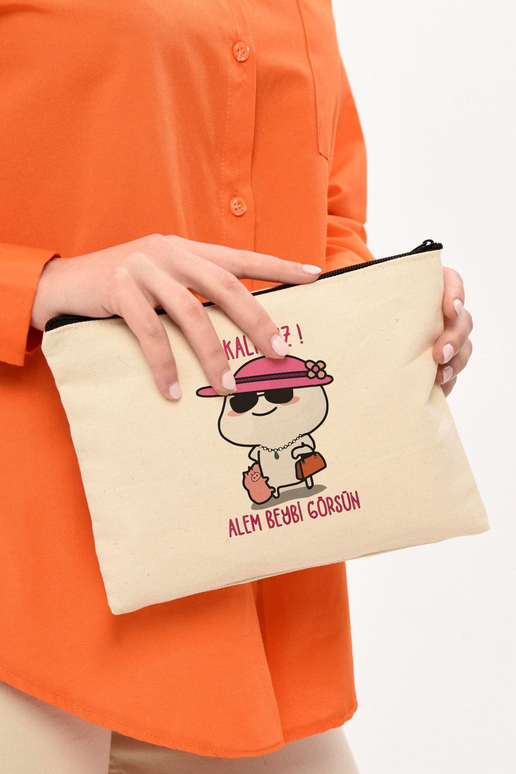 Clutch Beybi Baskılı Kanvas Makyaj Çantası