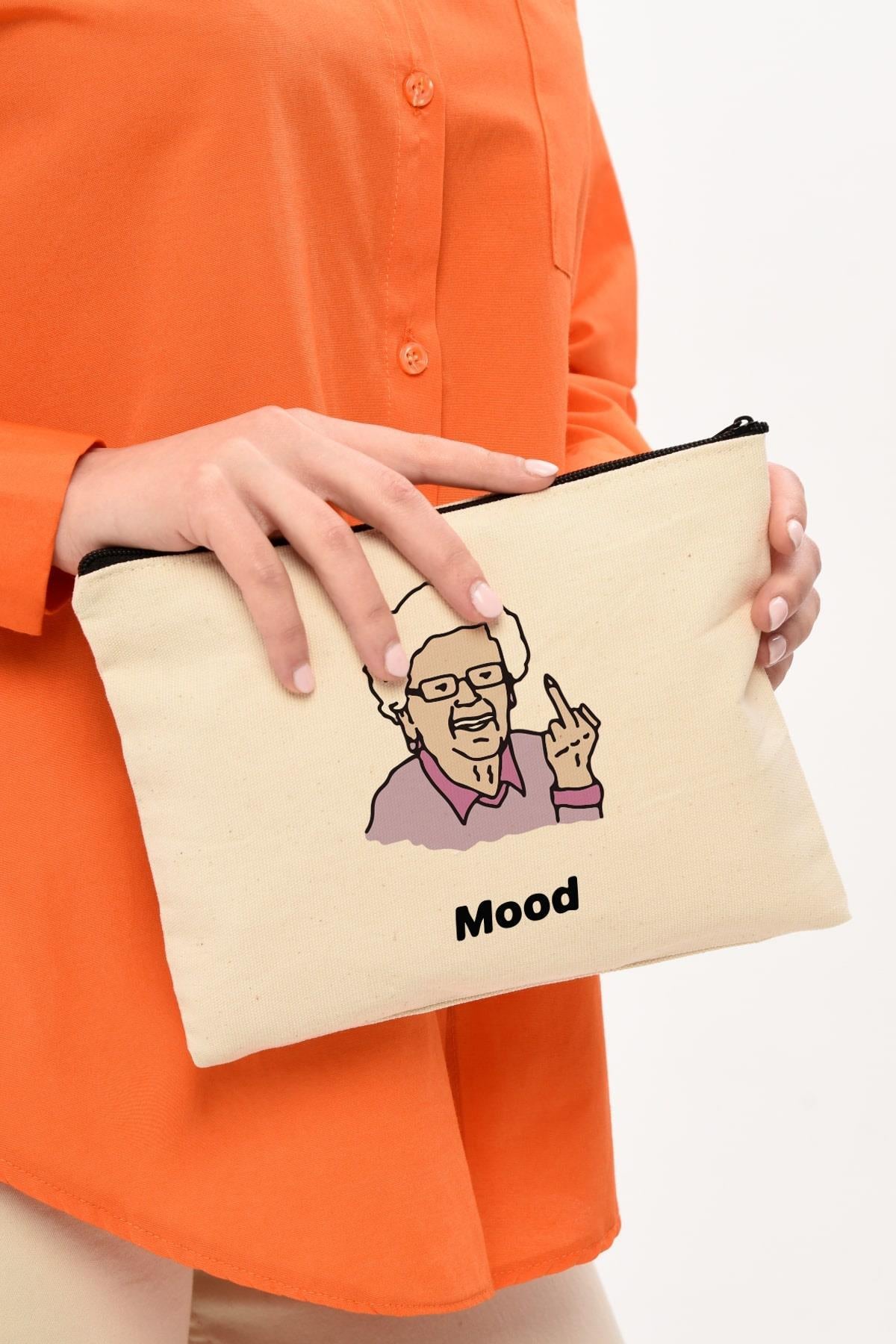 Clutch Büyükanne Mood Kanvas Makyaj Çantası