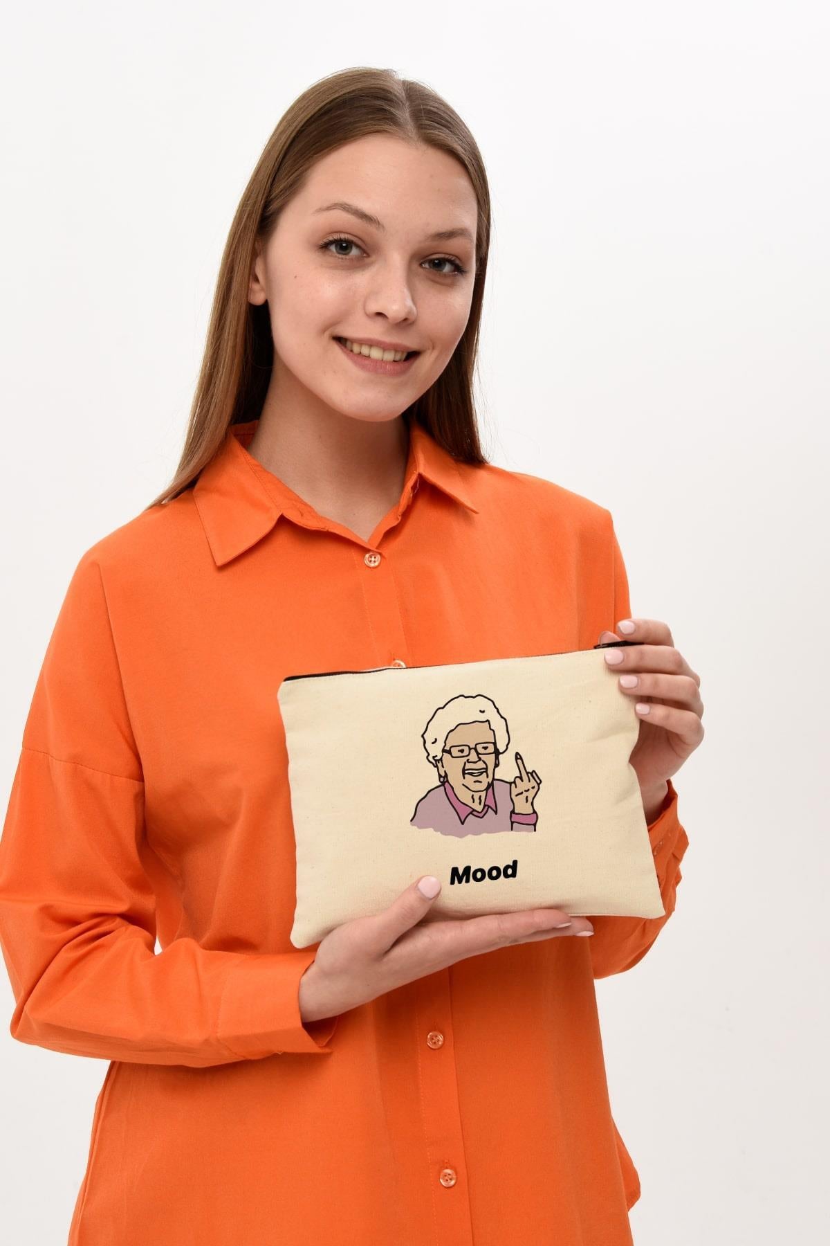 Clutch Büyükanne Mood Kanvas Makyaj Çantası