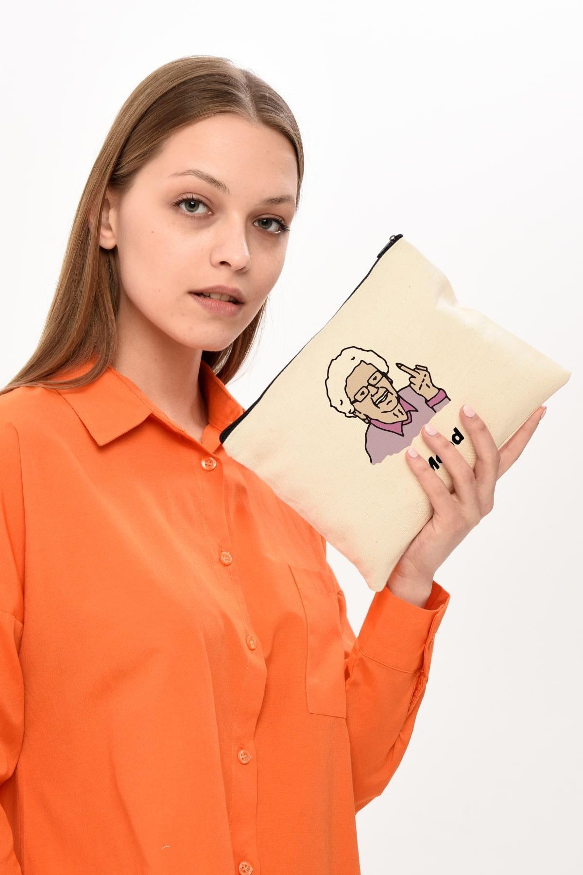 Clutch Büyükanne Mood Kanvas Makyaj Çantası