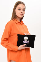Clutch Büyükanne Mood Siyah Kanvas Makyaj Çantası