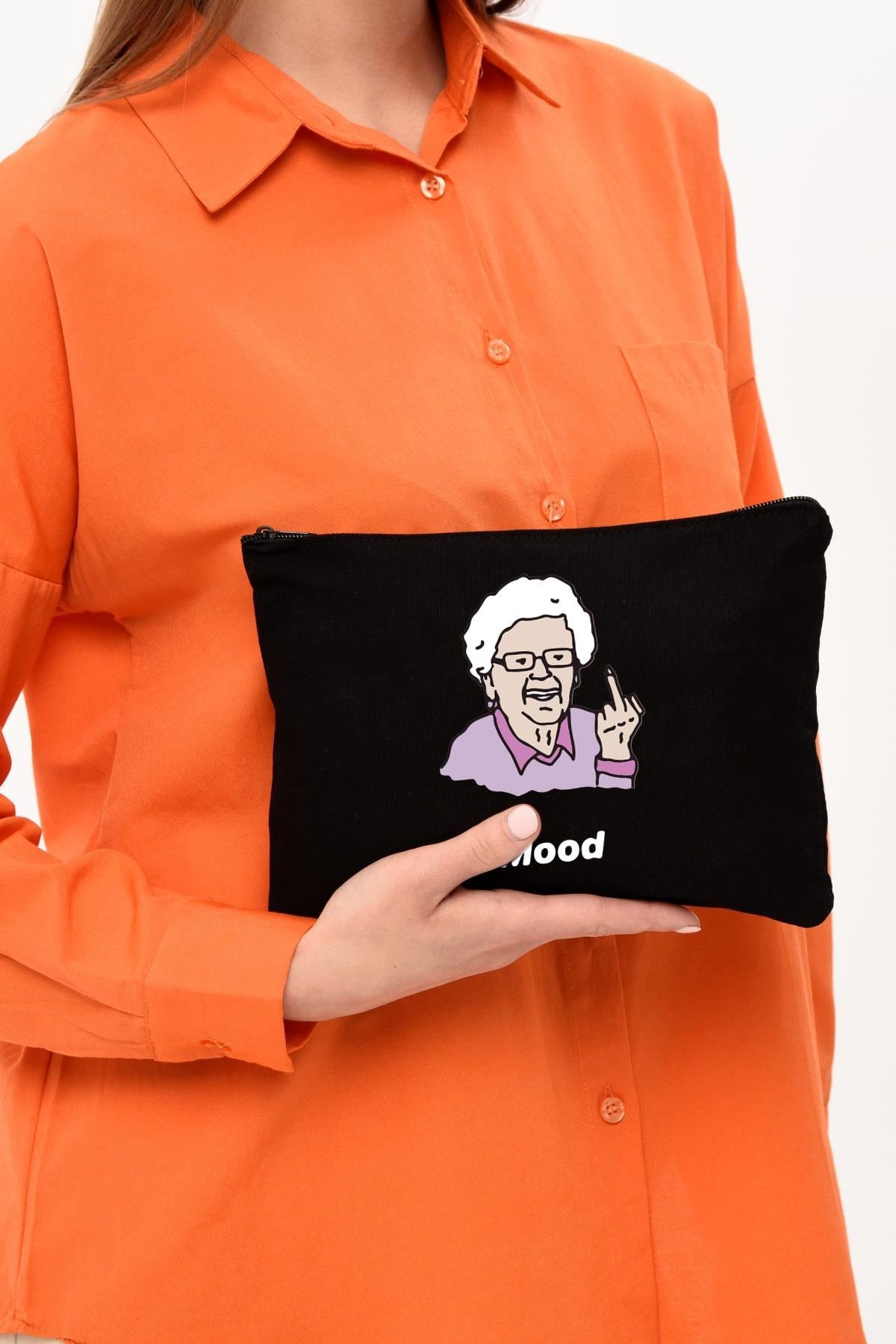 Clutch Büyükanne Mood Siyah Kanvas Makyaj Çantası