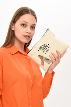 Clutch Cahilsavar Baskılı Kanvas Makyaj Çantası