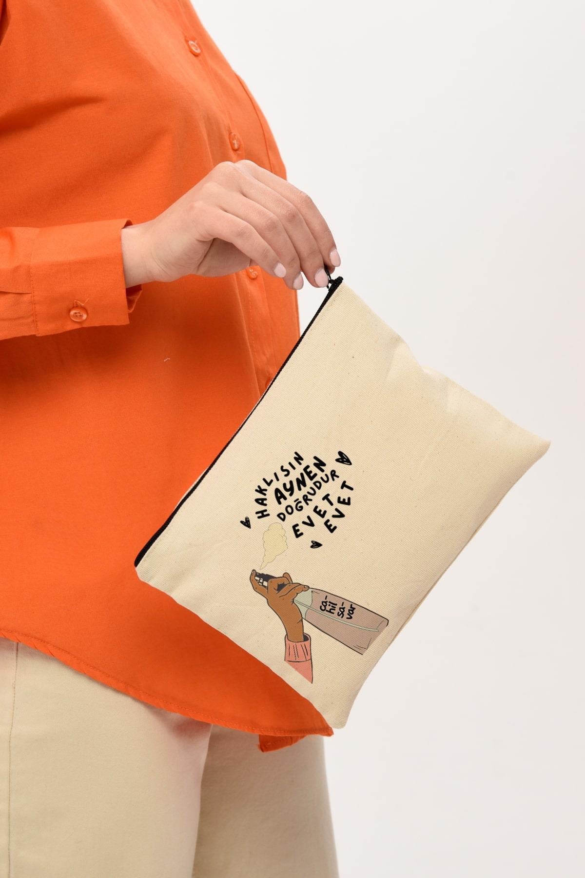 Clutch Cahilsavar Baskılı Kanvas Makyaj Çantası