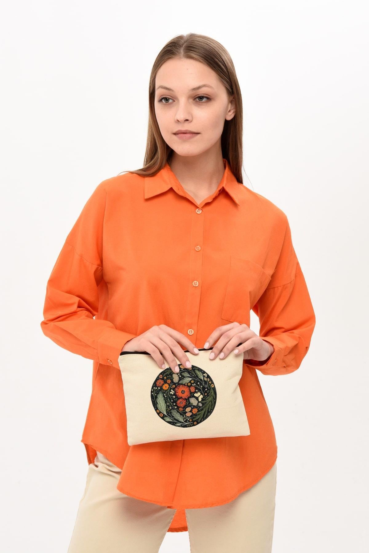 Clutch Çember Çiçek Kanvas Makyaj Çantası