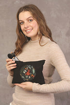 Clutch Çember Çiçek Siyah Kanvas Makyaj Çantası