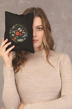 Clutch Çember Çiçek Siyah Kanvas Makyaj Çantası
