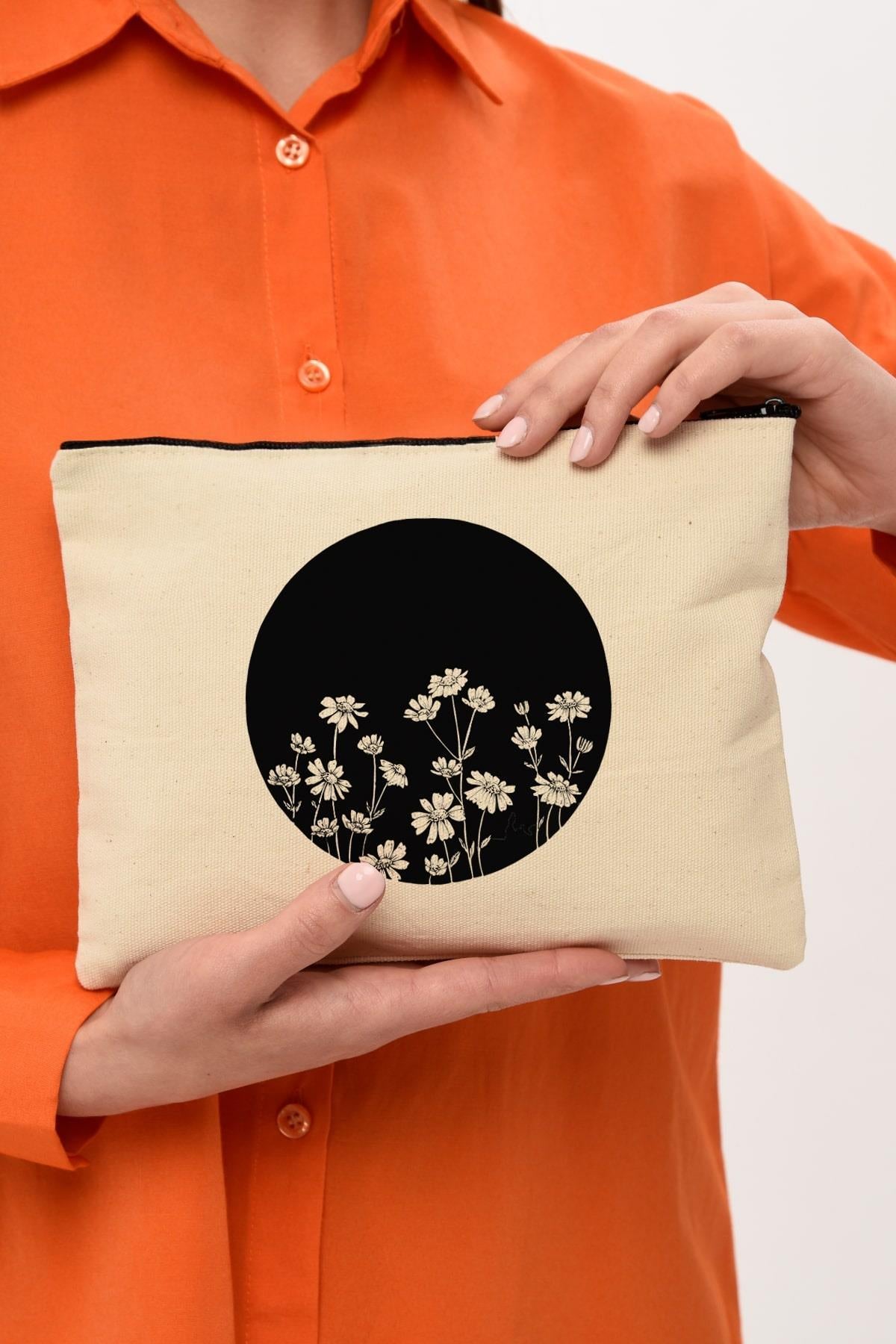 Clutch Çember Papatyalar Kanvas Makyaj Çantası
