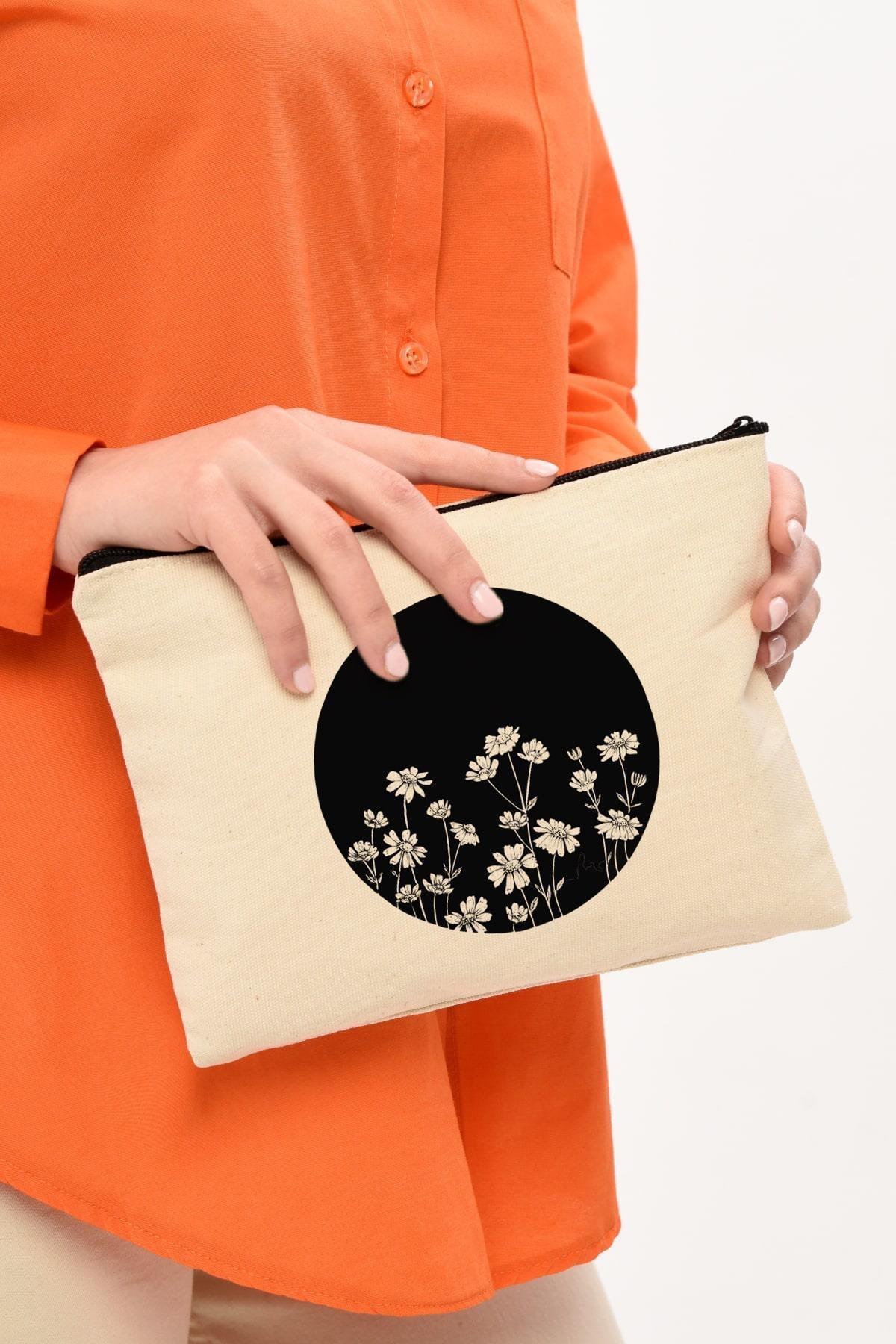 Clutch Çember Papatyalar Kanvas Makyaj Çantası