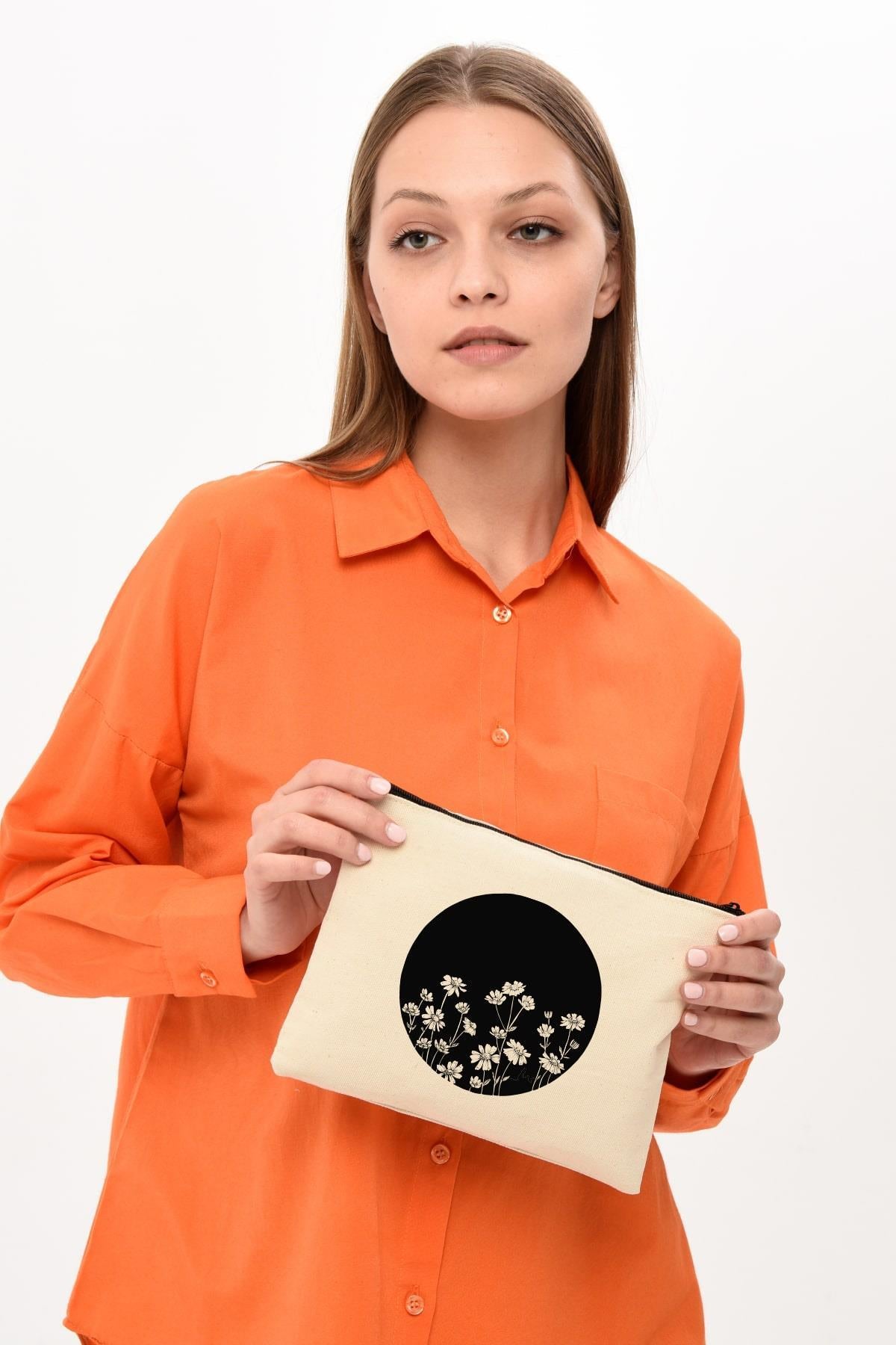 Clutch Çember Papatyalar Kanvas Makyaj Çantası