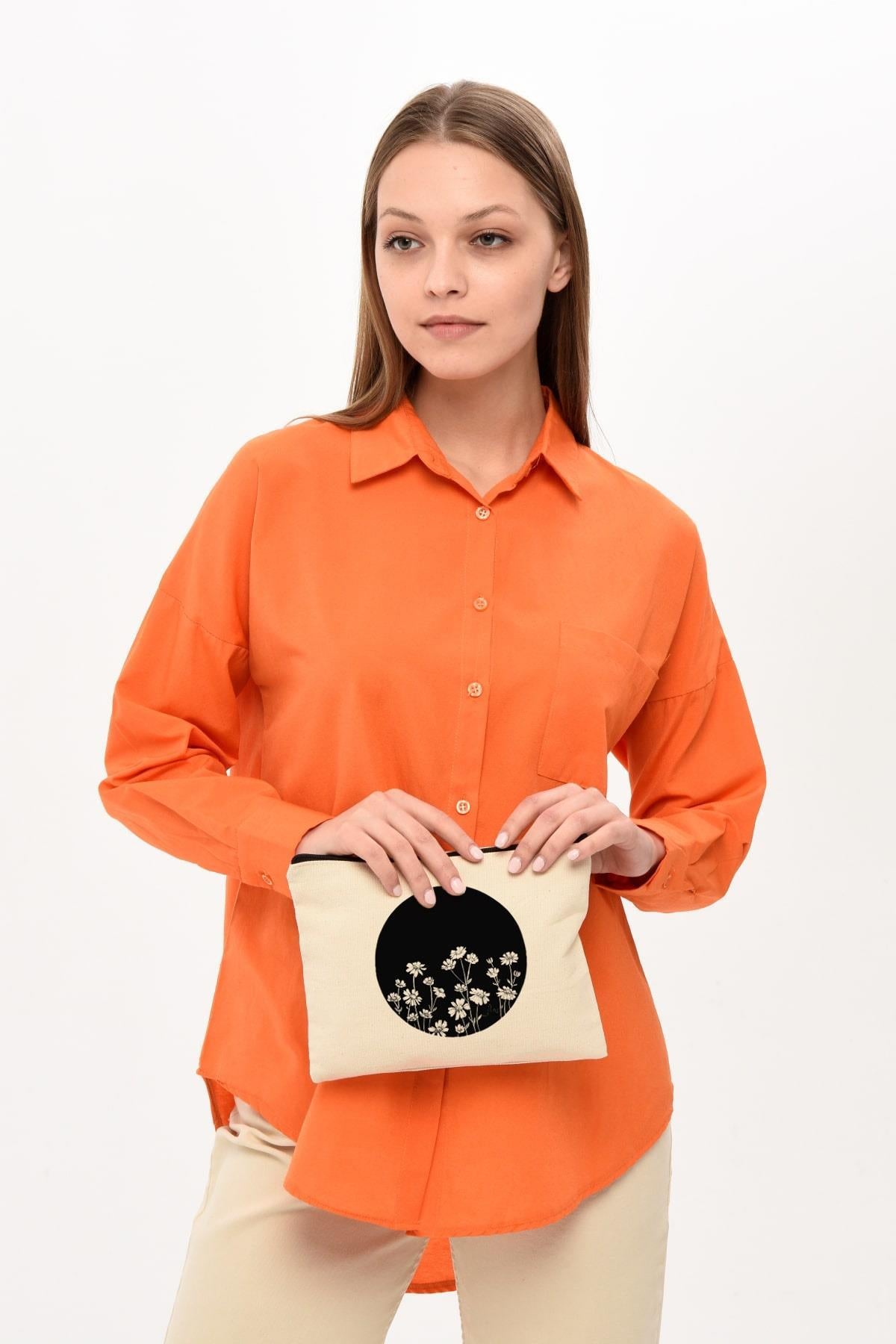 Clutch Çember Papatyalar Kanvas Makyaj Çantası