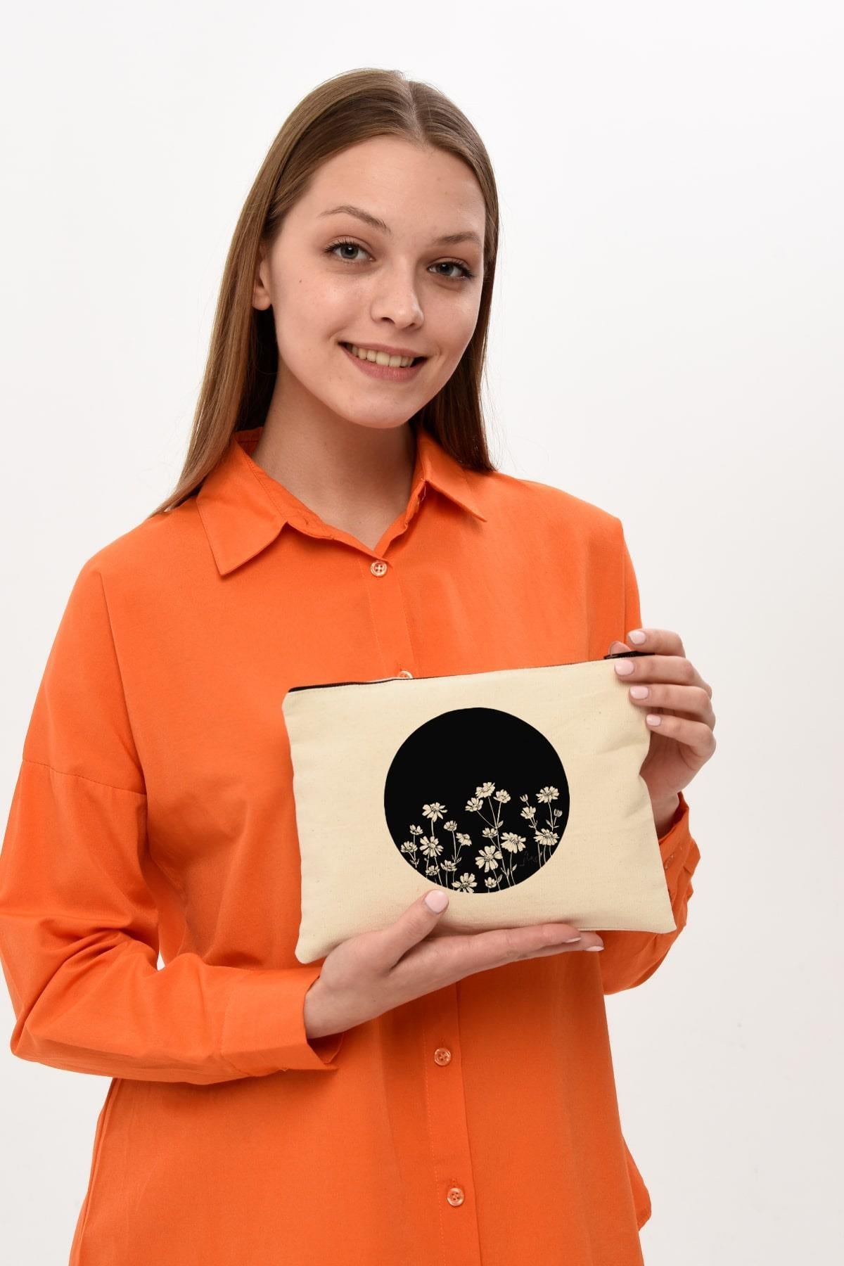 Clutch Çember Papatyalar Kanvas Makyaj Çantası